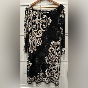 WHITE HOUSE BLACK MARKET dress. Black and white and tan swirl print. Size XL.